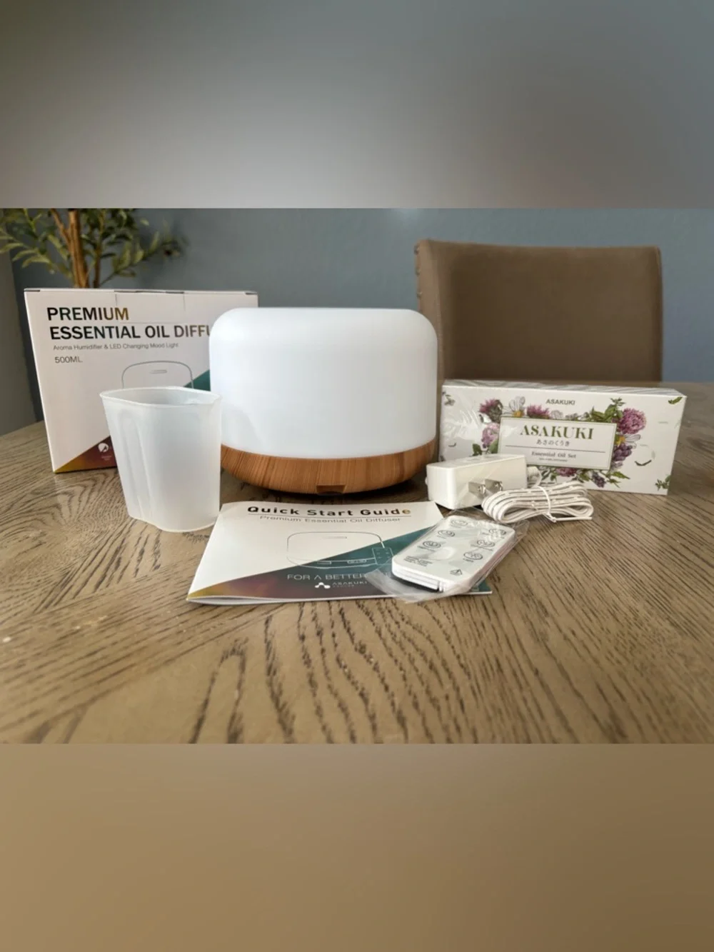 ASAKUKI 500ML Essential Oil Diffuser + Oil Set w/ Remote LED Humidifier